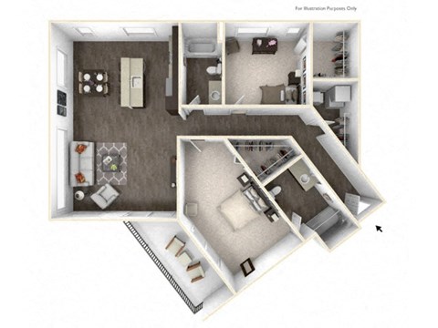 Floor plan for 2 beds, 2 baths, 1386 sqft