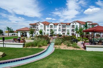 Beautiful courtyard with water features