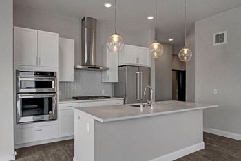 Stainless steel refrigerator, built-in microwave, oven and dishwasher
