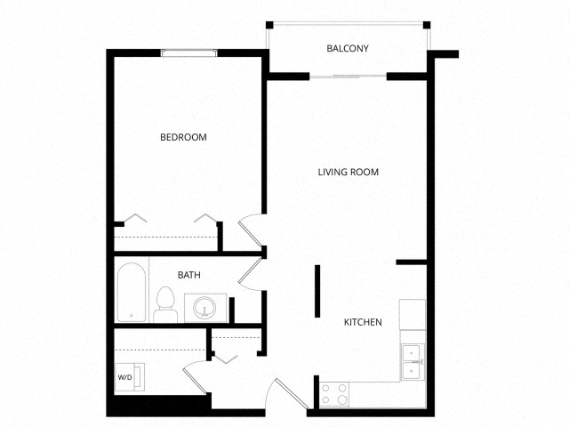 Floor plan for 1 bed, 1 bath, 480 sqft