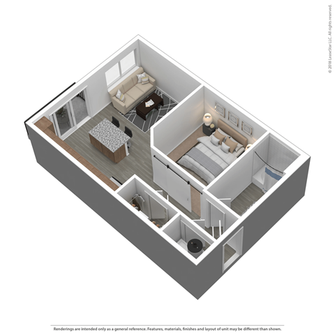Floor plan for studio, 1 bath, 600 sqft