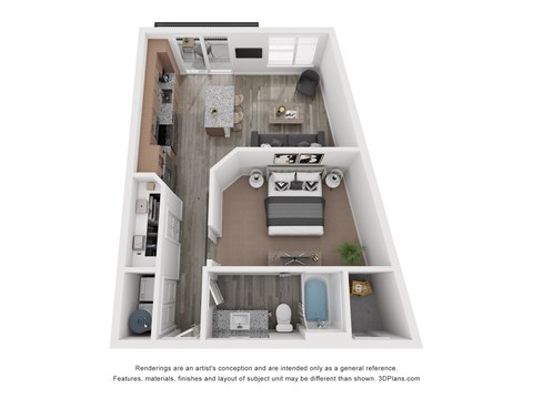 Floor plan for studio, 1 bath, 672 sqft
