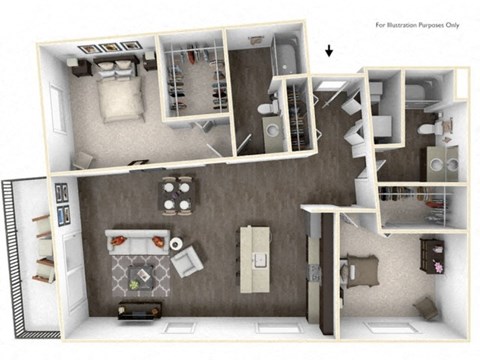 Floor plan for 2 beds, 2 baths, 1266 sqft