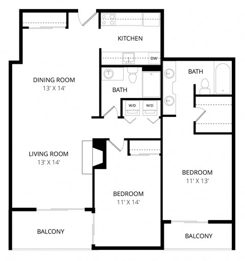 Floor plan for 2 beds, 2 baths, 1120 sqft