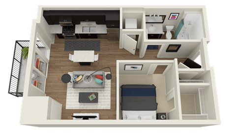Floor plan for studio, 1 bath, 590 sqft