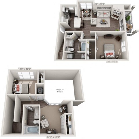 Floor plan for 2 beds, 2 baths, 1413 sqft