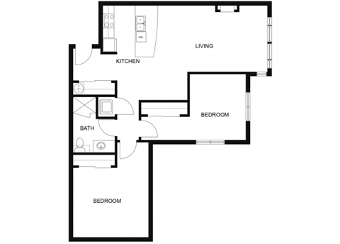Floor plan for 2 beds, 1 bath, 1108 sqft