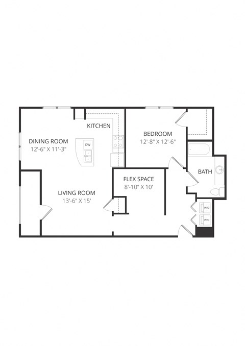 Floor plan for 1 bed, 1 bath, 1065 sqft