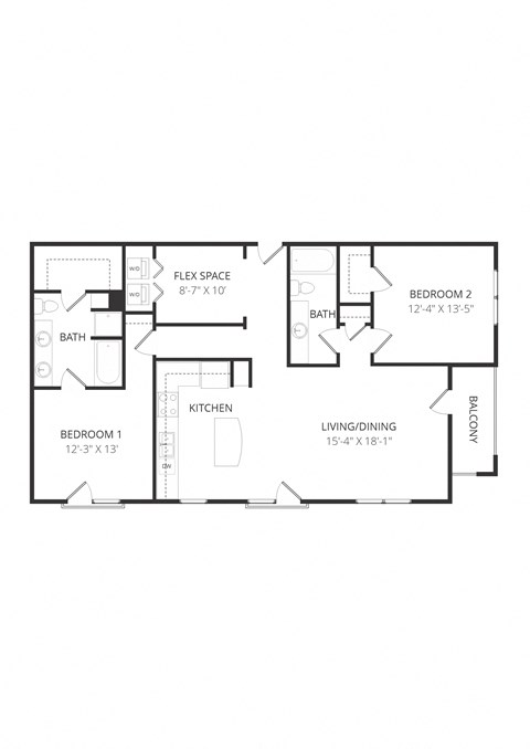 Floor plan for 2 beds, 2 baths, 1439 sqft