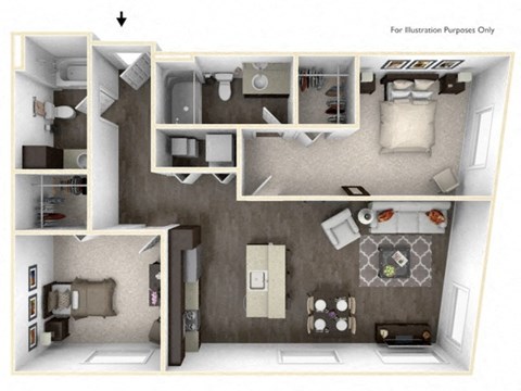 Floor plan for 2 beds, 2 baths, 1072 sqft