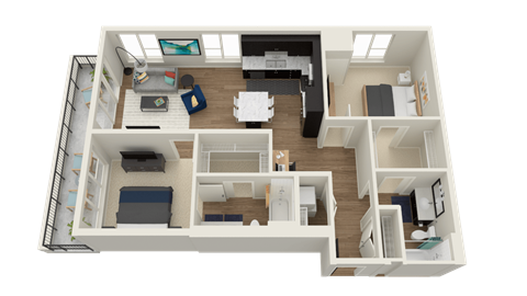 Floor plan for 2 beds, 2 baths, 1126 sqft