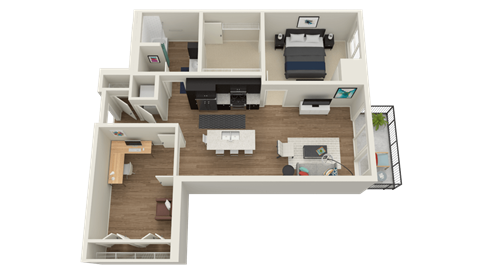 Floor plan for 1 bed, 1 bath, 1045 sqft
