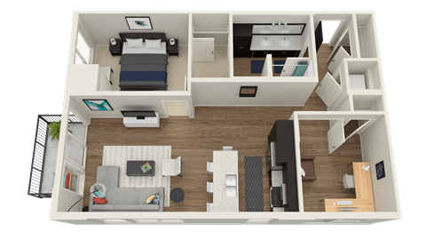 Floor plan for 1 bed, 1 bath, 945 sqft