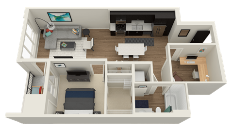 Floor plan for 1 bed, 1 bath, 850 sqft