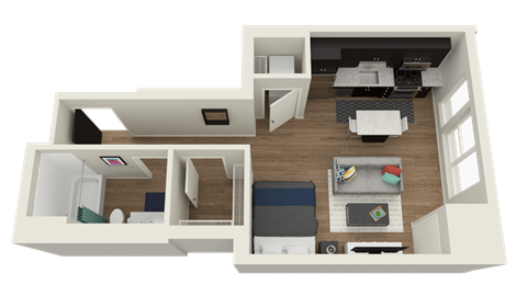 Floor plan for studio, 1 bath, 501 sqft