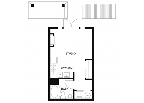 Floor plan for studio, 1 bath, 436 sqft