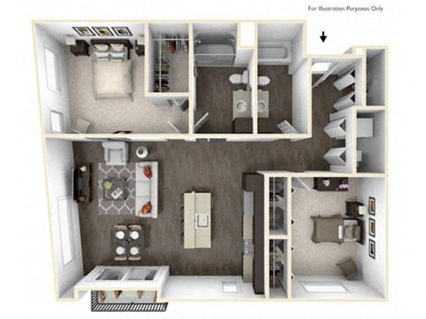 Floor plan for 2 beds, 2 baths, 1146 sqft