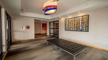 Colorful pendant lighting in hallways