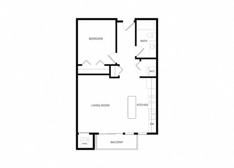 Floor plan for 1 bed, 1 bath, 702 sqft