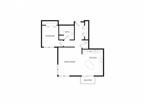 Floor plan for 1 bed, 1 bath, 789 sqft