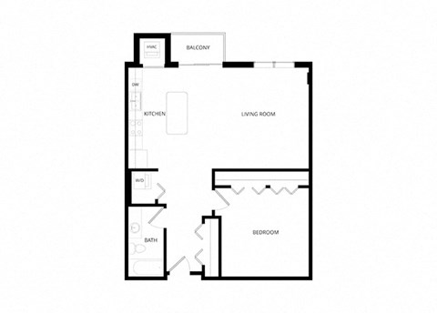 Floor plan for 1 bed, 1 bath, 860 sqft