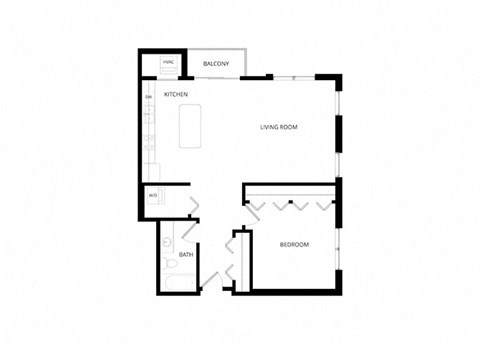 Floor plan for 1 bed, 1 bath, 881 sqft
