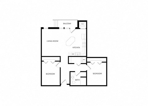 Floor plan for 2 beds, 1 bath, 991 sqft