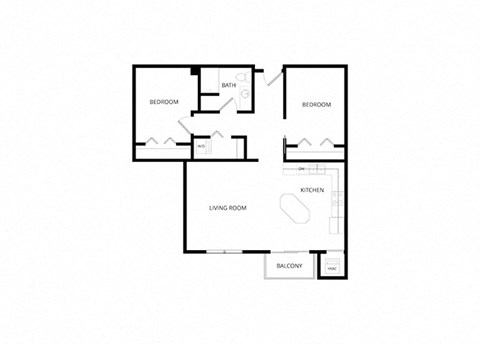 Floor plan for 2 beds, 1 bath, 991 sqft