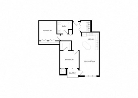 Floor plan for 2 beds, 1 bath, 1050 sqft