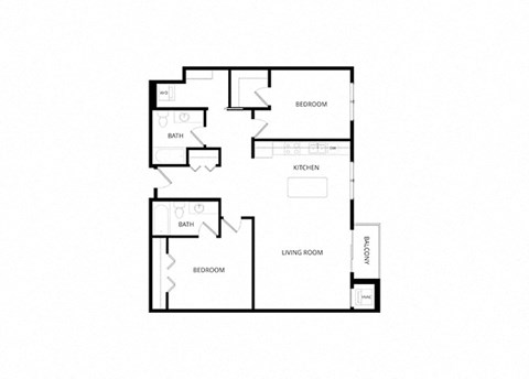 Floor plan for 2 beds, 2 baths, 1174 sqft