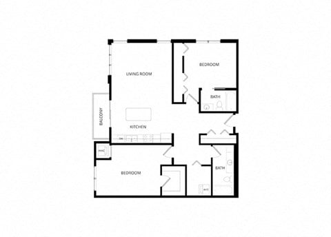 Floor plan for 2 beds, 2 baths, 1230 sqft
