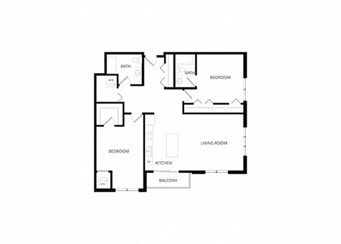 Floor plan for 2 beds, 2 baths, 1288 sqft