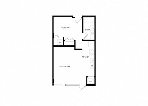 Floor plan for 1 bed, 1 bath, 596 sqft