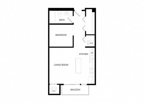Floor plan for studio, 1 bath, 619 sqft