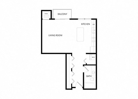 Floor plan for studio, 1 bath, 638 sqft