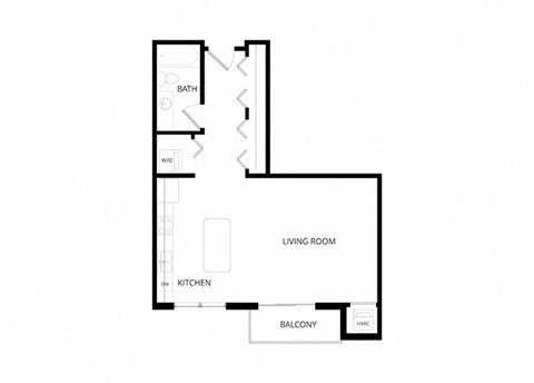 Floor plan for studio, 1 bath, 650 sqft