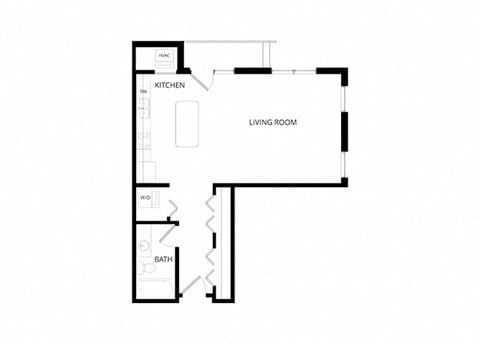 Floor plan for studio, 1 bath, 654 sqft