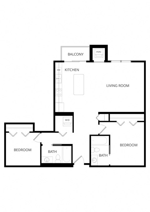 Floor plan for 2 beds, 2 baths, 1031 sqft