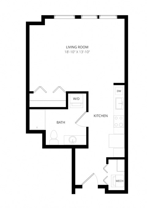 Floor plan for studio, 1 bath, 547 sqft