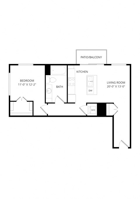 Floor plan for 1 bed, 1 bath, 774 sqft