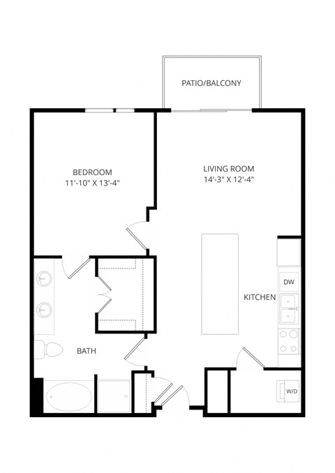 Floor plan for 1 bed, 1 bath, 828 sqft
