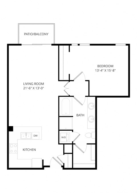 Floor plan for 1 bed, 1 bath, 924 sqft