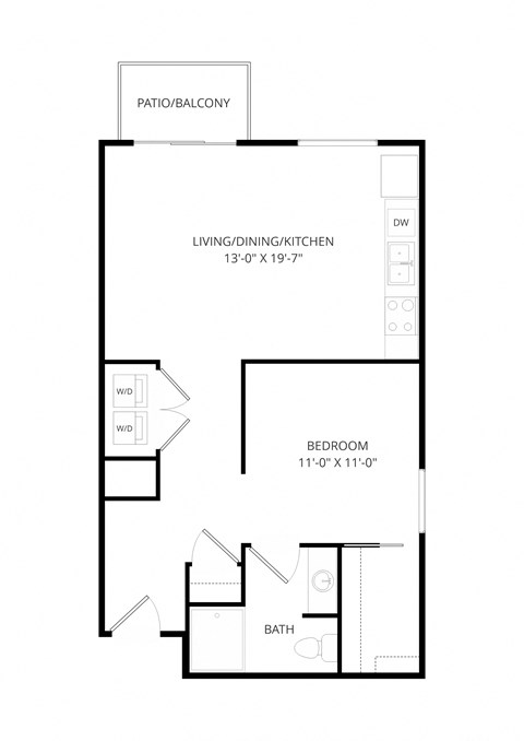 Floor plan for 1 bed, 1 bath, 694 sqft