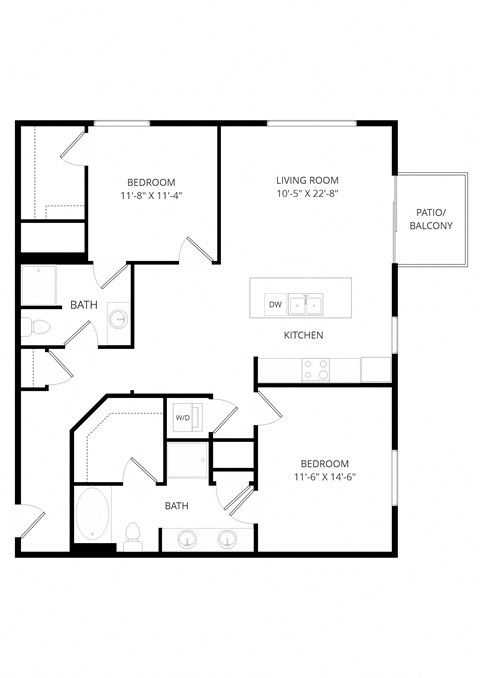 Floor plan for 2 beds, 2 baths, 1317 sqft
