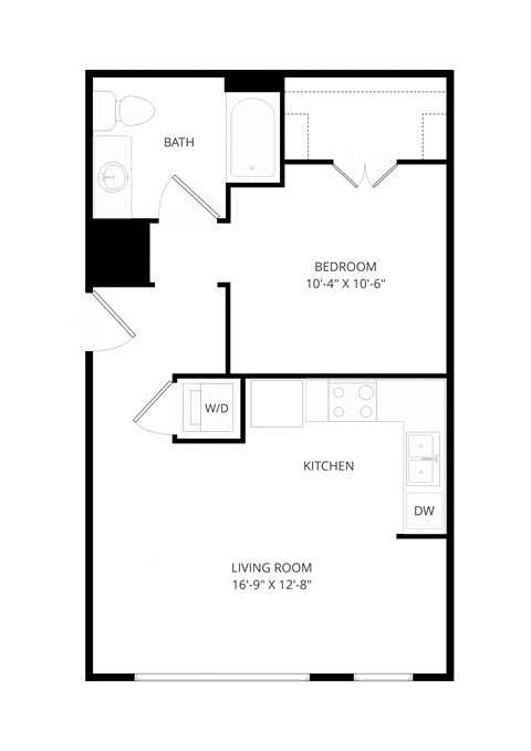 Floor plan for studio, 1 bath, 560 sqft