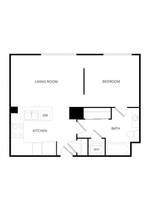 Floor plan for studio, 1 bath, 601 sqft