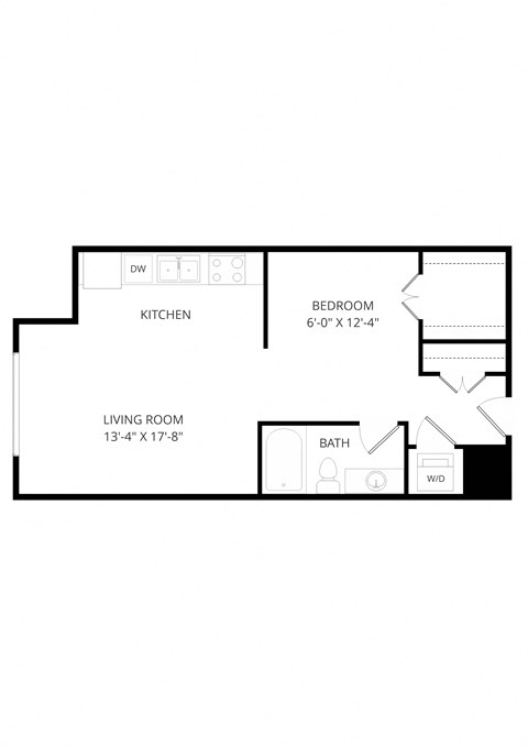 Floor plan for studio, 1 bath, 636 sqft