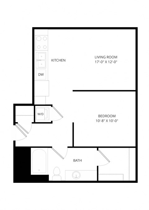 Floor plan for studio, 1 bath, 598 sqft