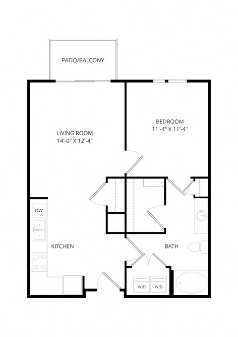 Floor plan for 1 bed, 1 bath, 770 sqft