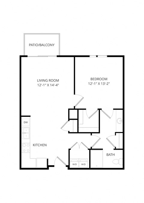 Floor plan for 1 bed, 1 bath, 784 sqft
